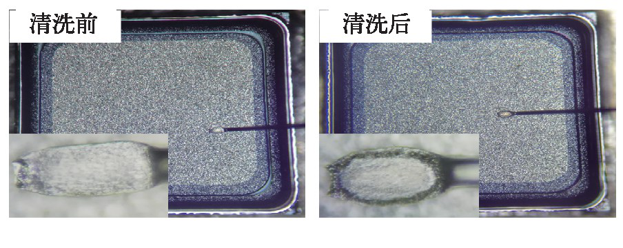 等離子清洗前后芯片上鍵合效果圖 